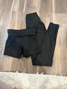 Aerie Active Leggings with Matching Black Bike Shorts Set